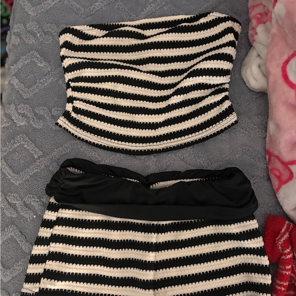 SHEIN Black & White Striped Crochet Two-Piece